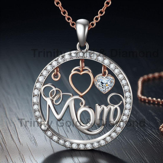 Heart Design Necklace, Unique Round MOM Necklace, Bezel Set Heart, Mom Jewelry, Mama Heart Necklace, Love Heart Necklace, Gift for Her