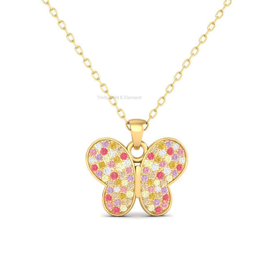 Butterfly Pendant Necklace, Silver Butterfly Necklace for Women, Butterfly Diamond Necklace, Multicolor Gemstone Pendant, Birthday Gift Her