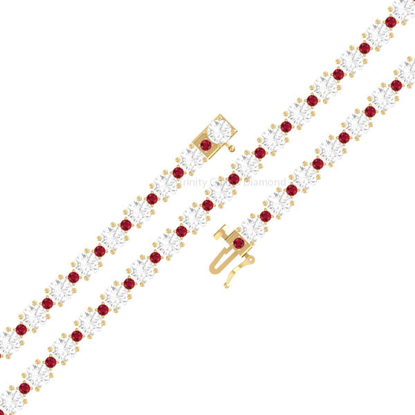 Ruby & Moissanite Diamond Tennis Bracelet for Women, Tennis Bracelet, Wedding Bracelet Gift, Ruby Sterling Silver Gemstone Bracelet, Gift
