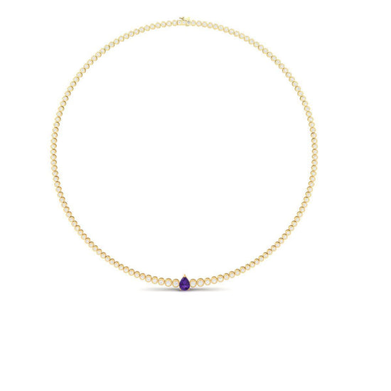 Pear Cut Tennis Necklace • Bezel Set Necklace • Handmade Diamond Jewelry • Mothers Day Gift for Her • Purple Gemstone Necklace