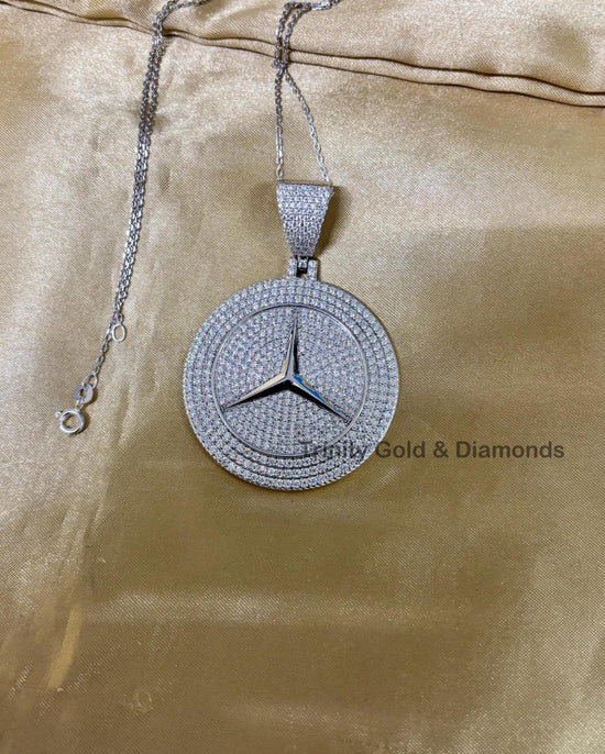 Luxury Round Pave Diamond Iced Out Pendant for Men in Sterling Silver, Hip Hop Style Necklace Charm
