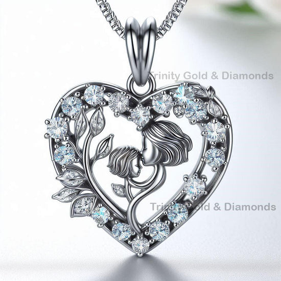 Mom Doughtier Pendant • HEART MOM PENDANT •  Moissanite Heart Necklace • Pave Heart Pendant • Heart Necklace • Perfect Mothers Day Gift