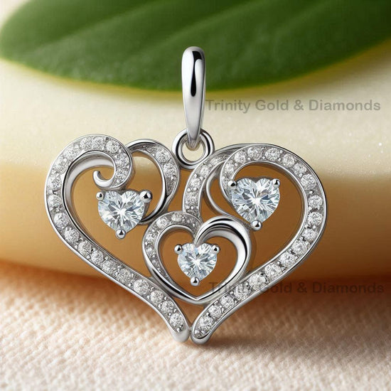 Triple Heart Pendant • Moissanite Heart Necklace • Pave Heart MOM Necklace • Handmade Gift for Her • Mother’s Day Jewelry • Gift for Mom