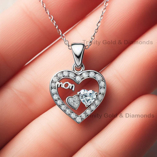 Dainty Triple Heart Pendant • Moissanite Heart Necklace • Pave Heart MOM Necklace • Handmade Gift for Her • Mother’s Day Gift for Mom