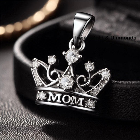 Mom Crown Moissanite Pendant • Moissanite MOM Necklace • Pave Crown MOM Necklace • Handmade Gift for Her • Mother’s Day Gift for Mom