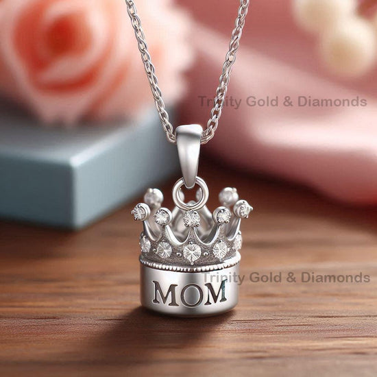 Mom Crown Moissanite Pendant Necklace • Moissanite MOM Necklace • Crown MOM Necklace • Handmade Gift for Her • Mother’s Day Gift