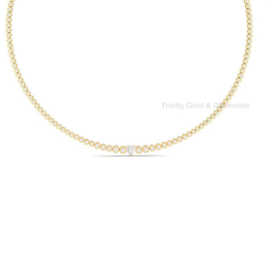 Heart Shape Moissanite Tennis Necklace • Bezel Set Necklace • Handmade Diamond Jewelry • Chocker Necklace • Mothers Day Gift Necklace