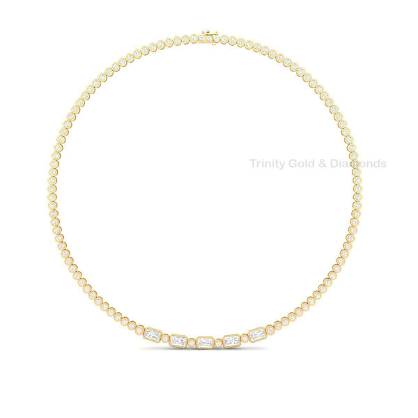 Emerald Cut Moissanite Tennis Necklace • Bezel Set Necklace • Handmade Diamond Jewelry • Chocker Necklace • Mothers Day Gift Necklace