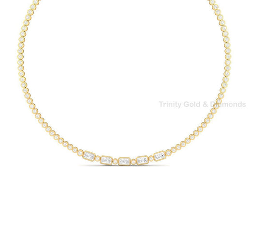 Emerald Cut Moissanite Tennis Necklace • Bezel Set Necklace • Handmade Diamond Jewelry • Chocker Necklace • Mothers Day Gift Necklace