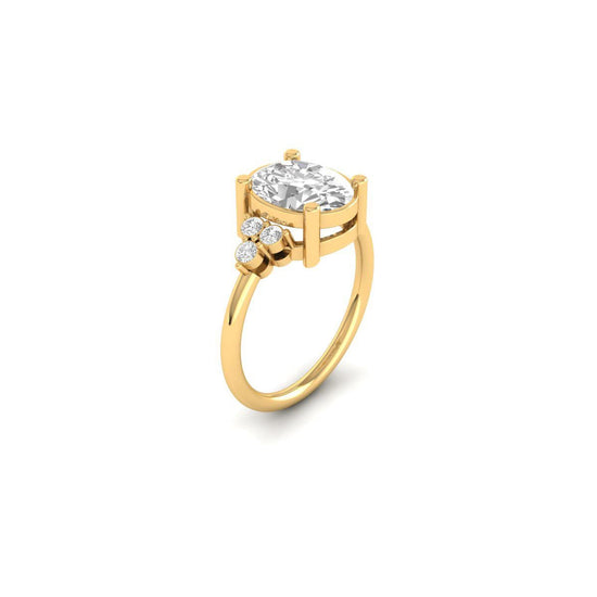 Oval Cut Diamond Engagement Ring, 14K Yellow Gold Plated Solitaire Ring, 3 Stone Moissanite Ring for Women, Handmade Wedding Jewelry
