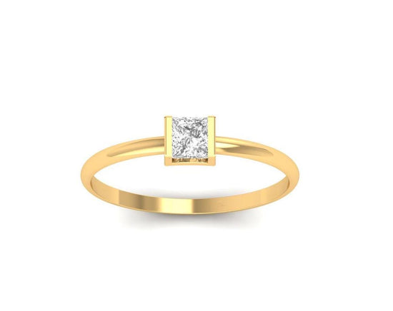 Princess Cut Diamond Minimalist Ring, 14K Gold Plated Solitaire Ring for Women, Dainty Bezel Set Ring, Everyday Stacking Promise Ring