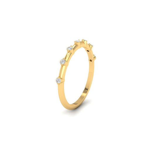 Diamond Station Band Ring, 14K Gold Plated Dainty Stacking Ring, Minimalist Ring for Women, Handmade Thin Gold Ring Gift