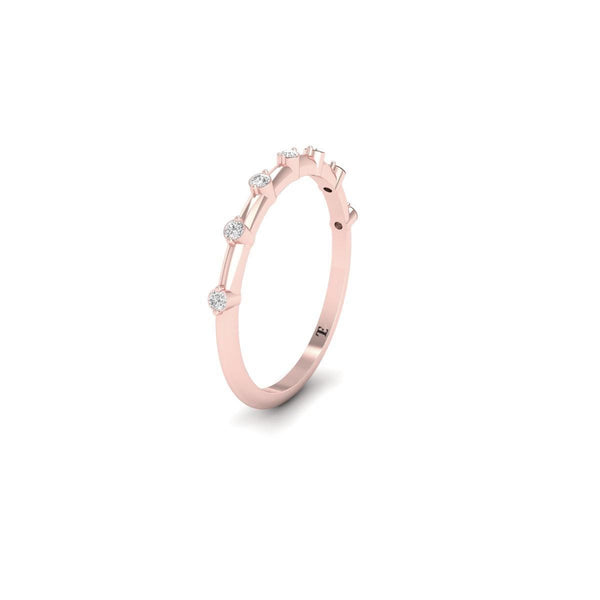Diamond Station Band Ring, 14K Gold Plated Dainty Stacking Ring, Minimalist Ring for Women, Handmade Thin Gold Ring Gift