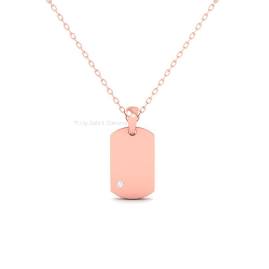 Minimalist Gold Tag Pendant with Diamond, 14K Gold Plated Engravable Necklace Charm, Dainty Gift for Her, Mother’s Day Jewelry