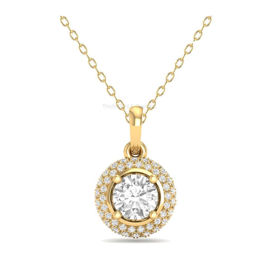 Round Halo Diamond Pendant, 14K Gold Plated Cluster Necklace Charm, Dainty Mother’s Day Gift for Her, Moissanite CZ Pendant Jewelry
