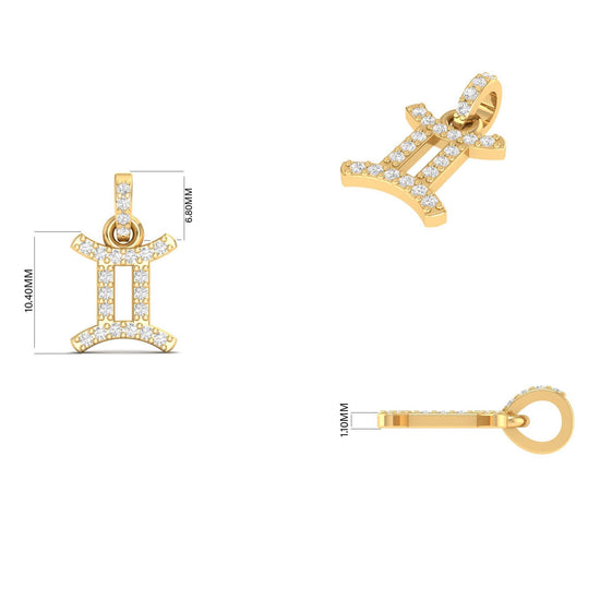 Gemini Zodiac Pendant, Dainty Diamond Astrology Necklace Charm, 14K Gold Plated Gift for Her, June Birthday Jewelry, Mother’s Day Gift