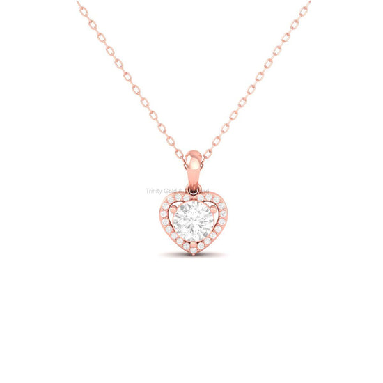 Heart Halo Diamond Pendant, 14K Gold Plated Moissanite Charm, Gift for Her, Handmade Jewelry for Mom, Mother’s Day Love Necklace