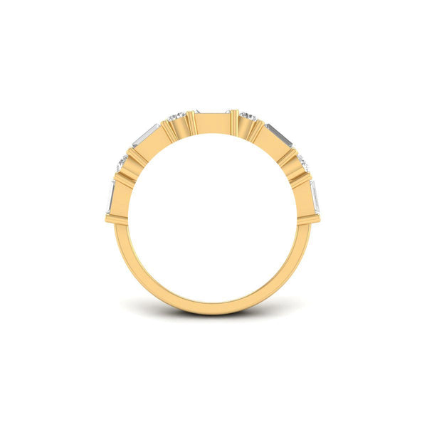 Baguette and Round Diamond Band Ring | 14K Gold Plated Stackable Ring | Dainty Eternity Ring for Women | Handmade Bridal Jewelry