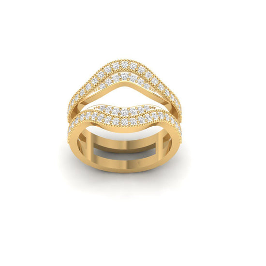 Double Row Chevron Enhancer Ring | 14K Gold Plated Diamond Guard Ring | Wedding Band Ring Set | Elegant Statement Ring for Women