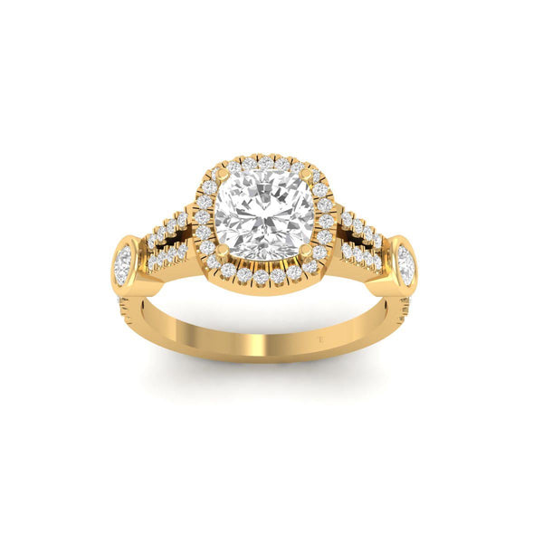 Cushion Halo Engagement Ring | 14K Gold Plated Split Shank Ring | Double Halo Statement Ring for Her | Bridal Jewelry Gift