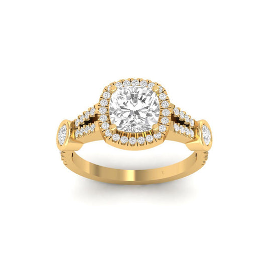 Cushion Halo Engagement Ring | 14K Gold Plated Split Shank Ring | Double Halo Statement Ring for Her | Bridal Jewelry Gift