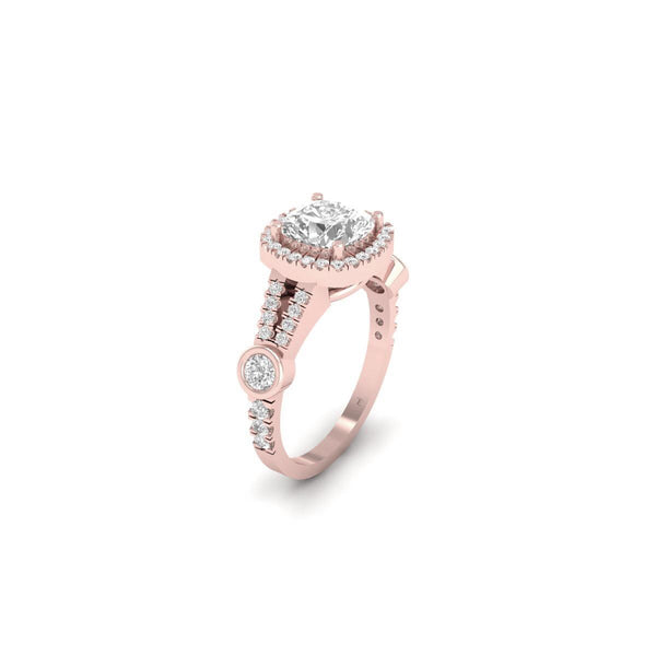 Cushion Halo Engagement Ring | 14K Gold Plated Split Shank Ring | Double Halo Statement Ring for Her | Bridal Jewelry Gift