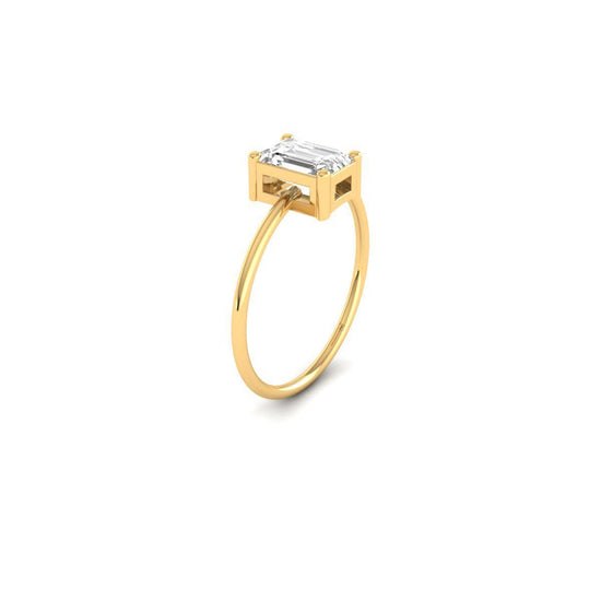 Emerald Cut Solitaire Ring in 14k Gold, Dainty Engagement Ring for Women, Minimalist Promise Ring, Handmade Gold Ring Gift for Her