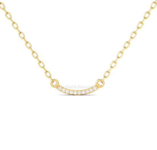 Dainty Diamond Bar Necklace, 14K Yellow Gold Plated Curved Pendant, Minimalist Necklace for Women, Handmade Everyday Jewelry Gift