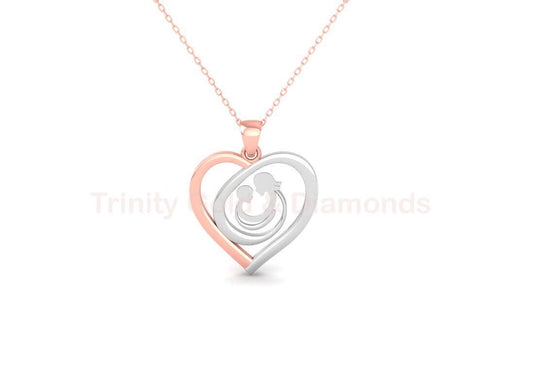 Mother and Child Swirl Heart Necklace in 925 Sterling Silver, Rose Gold & White Finish, Handmade Mom Gift for Mother’s Day