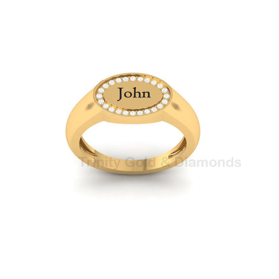 Custom Name Signet Ring for Men, Personalized Engraved Ring, Gift for Him, Diamond Border Oval Ring, Handmade Custom Jewelry