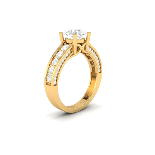 Split Shank Engagement Ring for Her, Solitaire Proposal Ring with Accent Stones, Elegant Handmade Wedding Jewelry