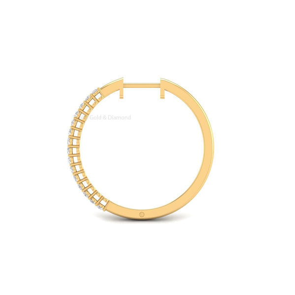 Dainty Gold Hoop Earrings for Women, Moissanite Pave Slim Hoops, Handmade Everyday Jewelry Gift, Sparkly Classic Hoop Earrings