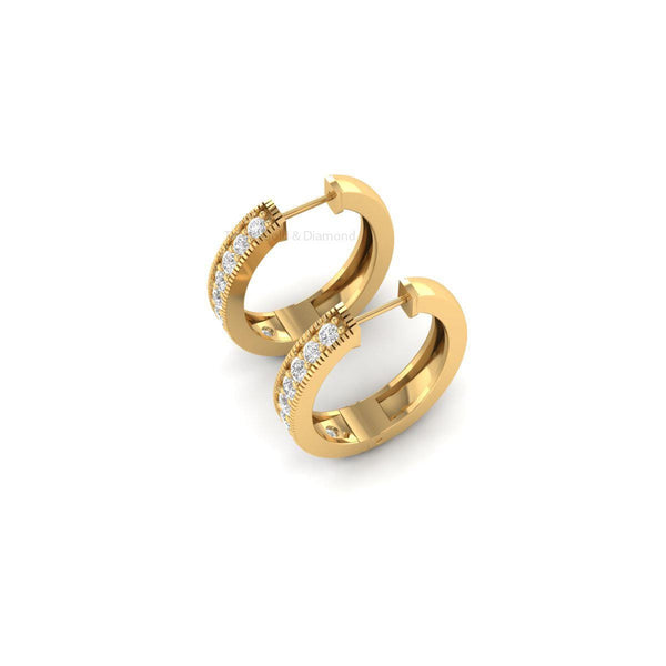 Milgrain Gold Hoop Earrings for Women, Vintage Style Moissanite Huggie Hoops, Handmade Gift Jewelry, Classic Statement Earrings