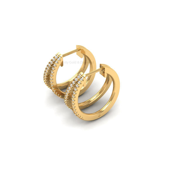 V Shape Gold Hoop Earrings for Women, Double Row Moissanite Huggie Hoops, Handmade Modern Jewelry Gift, Geometric Sparkle Earrings