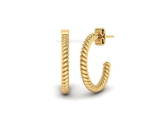 Twisted Gold Hoop Earrings for Women, Rope Textured Lightweight Hoops, Handmade Minimalist Everyday Gift Jewelry