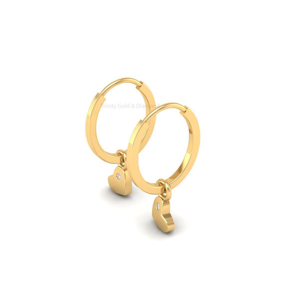 Heart Dangle Huggie Earrings for Women, Gold Mini Moissanite Charm Hoops, Handmade Romantic Everyday Gift Jewelry