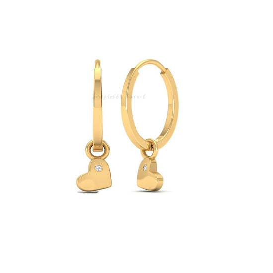 Heart Dangle Huggie Earrings for Women, Gold Mini Moissanite Charm Hoops, Handmade Romantic Everyday Gift Jewelry