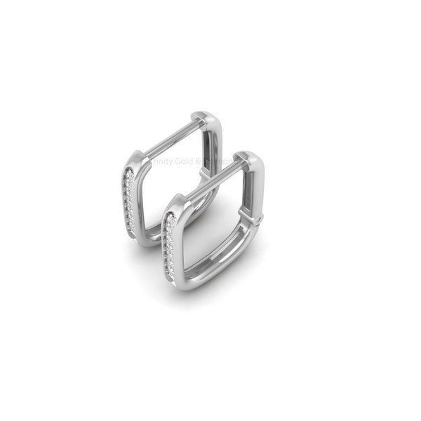 Rectangular Huggie Hoop Earrings for Women, Gold CZ Pave Hinged Hoops, Handmade Modern Everyday Gift Jewelry