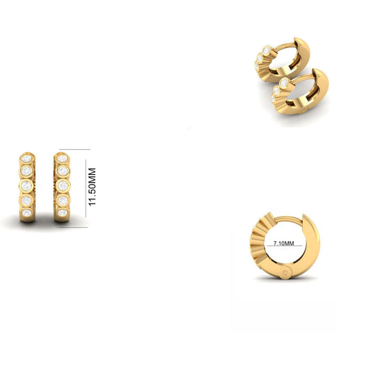 Bezel Set Huggie Hoop Earrings for Women, Gold Mini Moissanite Hoops, Handmade Everyday Gift Jewelry, Dainty Sparkle Earrings