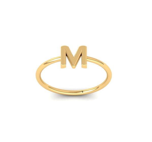 Personalized M Initial Ring in 14KT Gold Over Sterling Silver | Dainty Alphabet Letter Ring | Custom Stackable Name Ring for Her