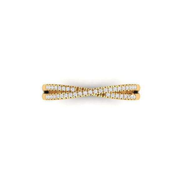 Moissanite Criss-Cross Wedding Band in 14KT Gold Over Sterling Silver | Dainty Double Row Crossover Ring | Stacking Ring for Her