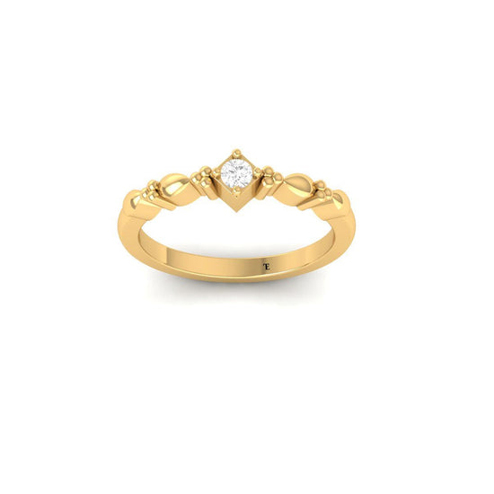 Floral Moissanite Dainty Ring in 14KT Gold Over Sterling Silver | Vintage Diamond-Shaped Center Ring | Promise Stackable Gift Ring