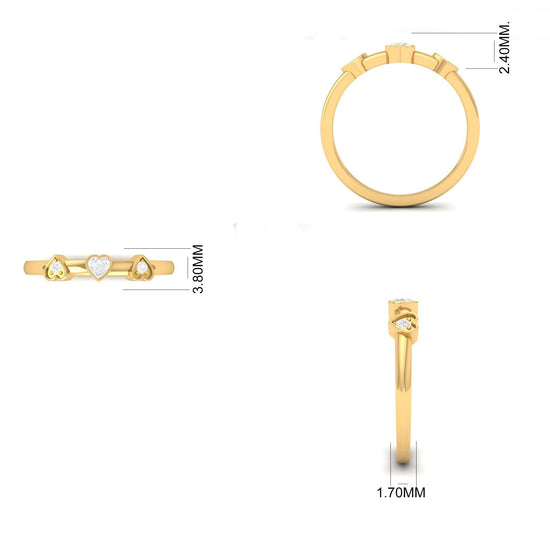 Heart Shape Diamond Trio Ring, 14K Gold Over Sterling Silver Dainty Stackable Ring, Promise Ring for Women, Handmade Gift Jewelry