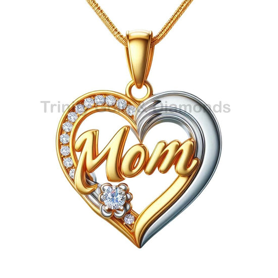 Mom Heart Pendant Necklace •  Diamond Jewelry • Perfect Mother’s Day Gift for Her • Sentimental Jewelry from Daughter or Son