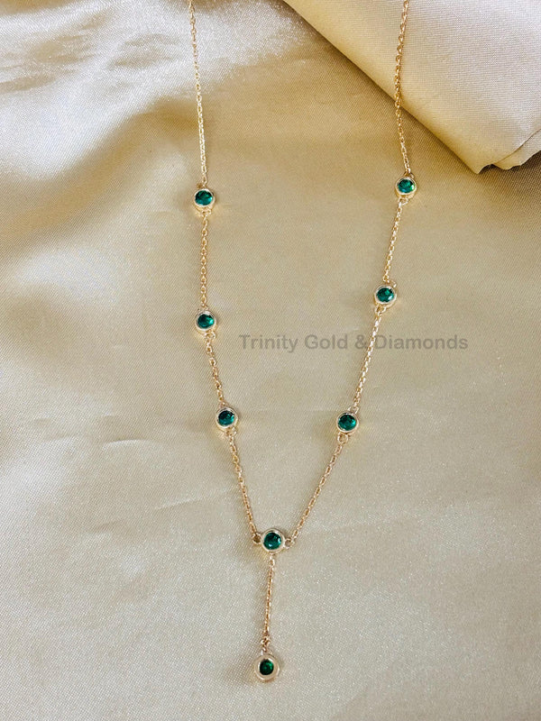 Bezel Set Station Emerald Necklace For Women • Dainty Layering Necklace • 925 Sterling Silver Gift
