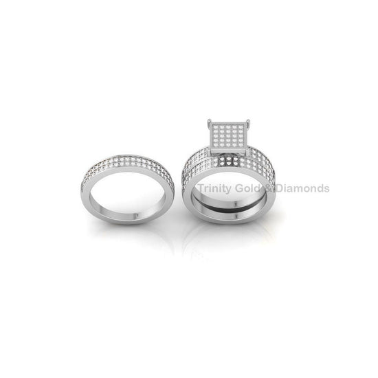 Set of Three Bridal Set •  Diamond Ring Set • Moissanite Ring Set • Engagement Ring Set, Set of Three • Perfect Gift