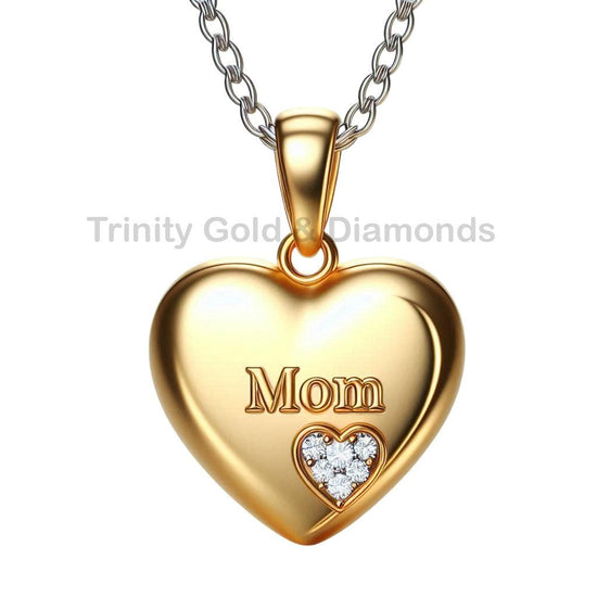 Mom Heart Pendant with Sparkling Mini Heart, Handmade  Simple and Elegant Mother’s Day Necklace Gift