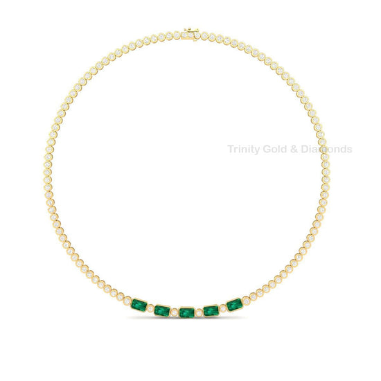 Emerald Cut Moissanite Tennis Necklace • Bezel Set Necklace • Handmade Diamond Jewelry • Chocker Necklace • Perfect Gift