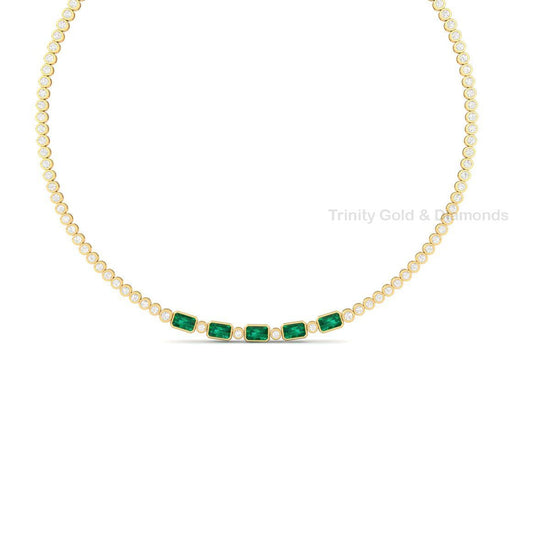 Emerald Cut Moissanite Tennis Necklace • Bezel Set Necklace • Handmade Diamond Jewelry • Chocker Necklace • Perfect Gift