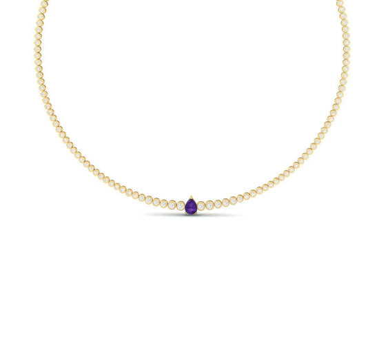 Pear Cut Tennis Necklace • Bezel Set Necklace • Handmade Diamond Jewelry • Mothers Day Gift for Her • Purple Gemstone Necklace